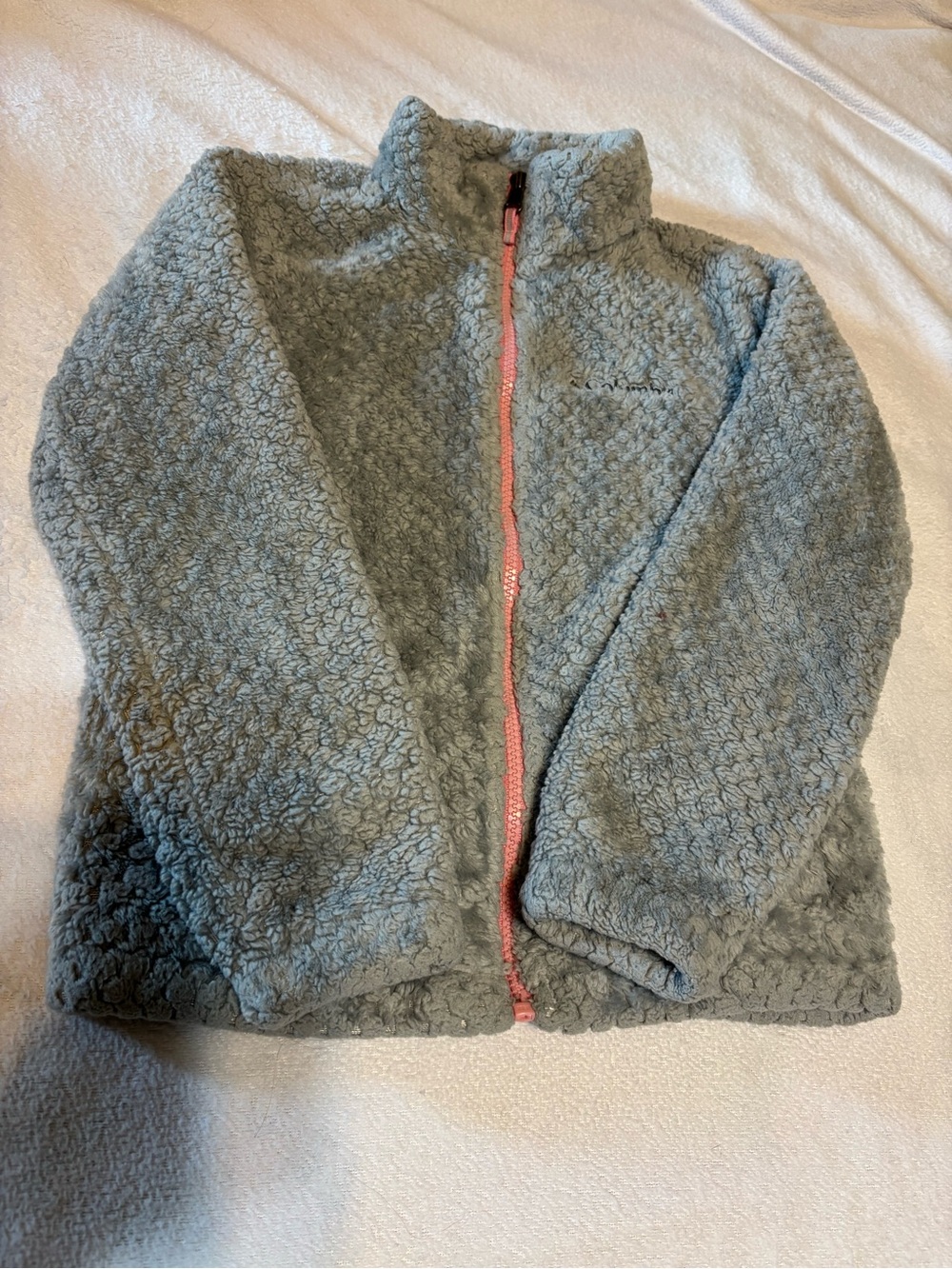 Kids Columbia Cozy Fleece Jacket - Gray with Pink Zip Small 7/8